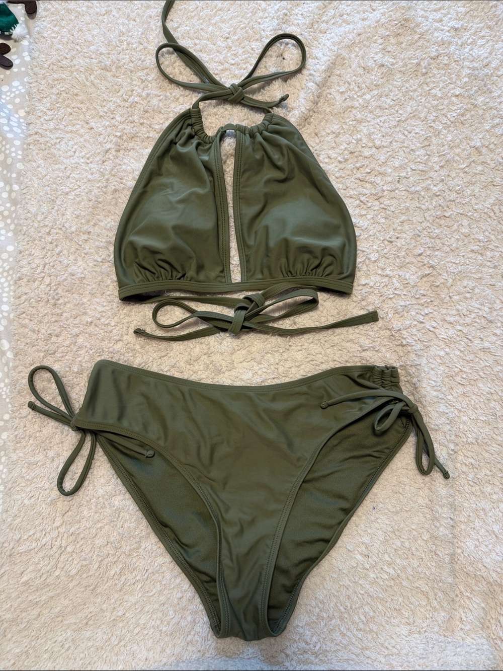 Olive Green Tie-Halter Bikini Set - Women's Swim